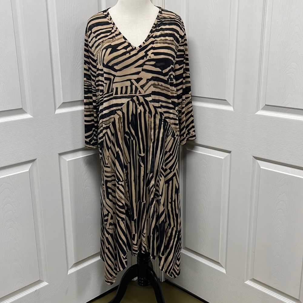 Nina Leonard V-Neck Pullover Animal Print Dress 3X